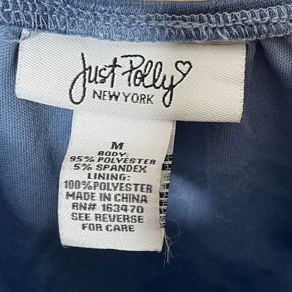 Just Polly New York Shirt Womens Medium Blue Mesh Stretch Cropped Top - Picture 5 of 8